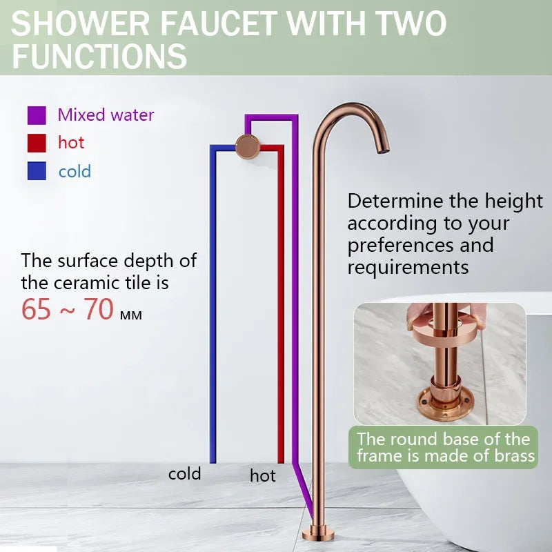 Floor Standing Bathtub Faucet Brass Body Hot Cold Mixer with Handle Rose Gold Independent Faucet Chrome Grey Black