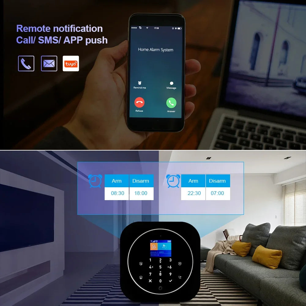 KERUI Tuya Smart Home Alarm System Kit G12 WiFi 2G GSM Home Security System with Door / Motion Sensor Smart Life Remote Control