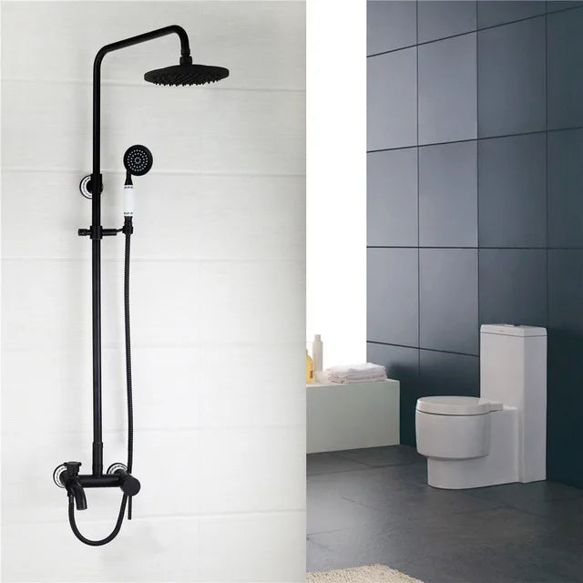 KEMAIDI Bathroom Black Shower Set Wall Mounted 8" Rainfall Shower Faucet 3-functions 2 Cross Handles Solid Brass Shower Fixtures