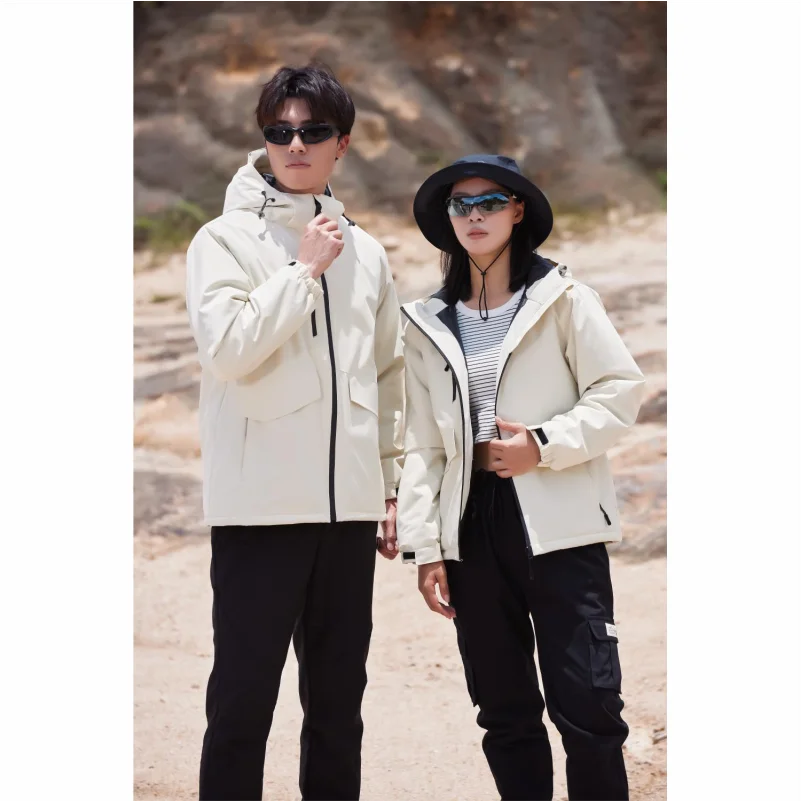 Winter Jacket Custom Logo Thick Velvet Warm Coat Men Women Windproof Hooded Outdoor Casual Mountaineering Overcoat ELIKE