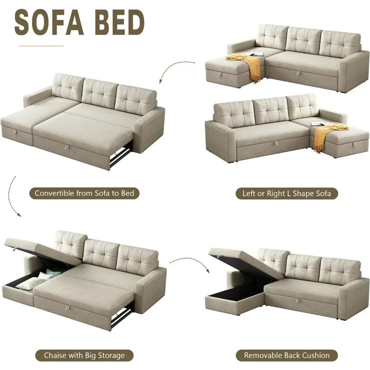 High Quality Living Room Sofa, Convertible Sofa Bed With 3 Cushions And Breathable Fabric Suitable For Apartments