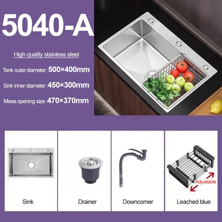 Thickened 304 Stainless Steel Single Sink Kitchen Sink Undermount Dishwashing Trough