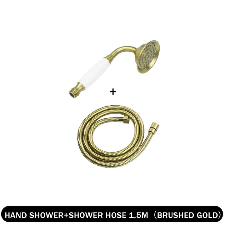 Brass Golden Rainfall Shower Head Rose Gold Handheld Shower Bathroom
