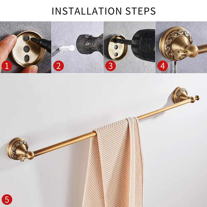 ELLEN Antique Bronze Bathroom Hardware Set Adjust Towel Rack Towel Holder Toilet Paper Holder Robe Hook EL2001A