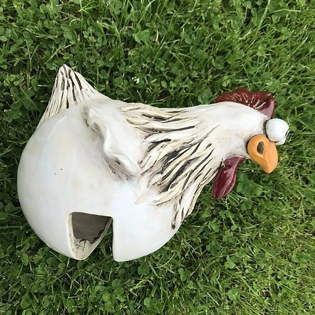 Chicken Sitting on Fence Decor Garden Statues for Fences Rooster Wall Art Yard Sculptures Farm Patio Lawn Decoration