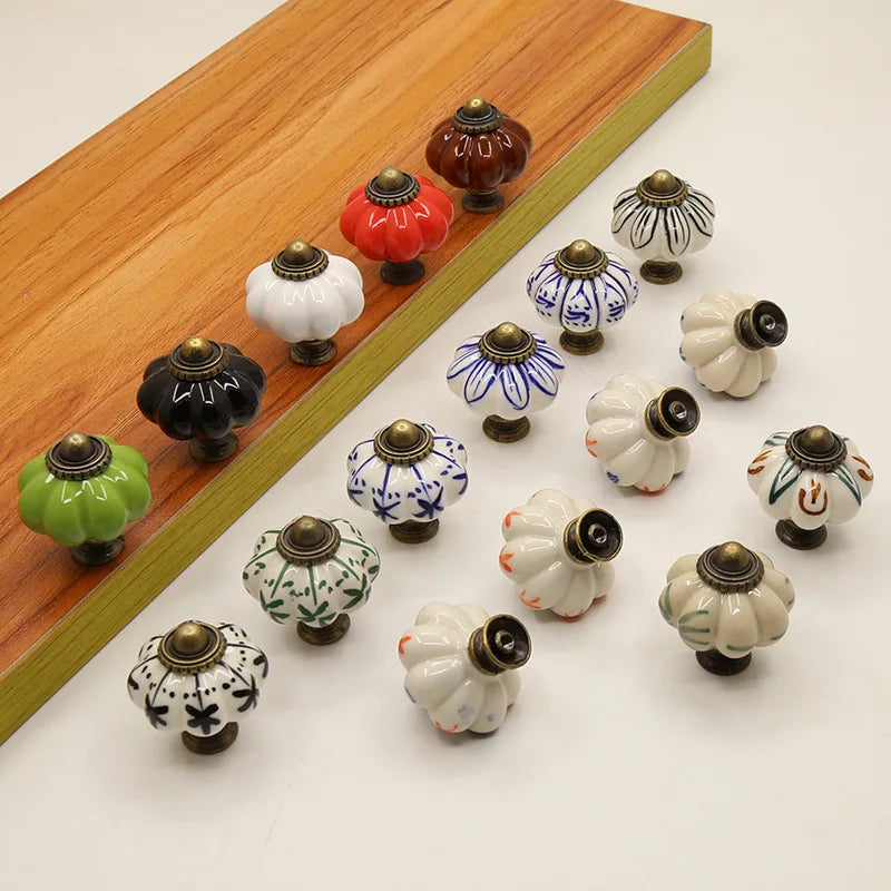 Pure Hand-painted Garden Ceramic Pumpkin Pull Hand-painted Classic Handle Drawer Cupboard Closet Door Single Hole