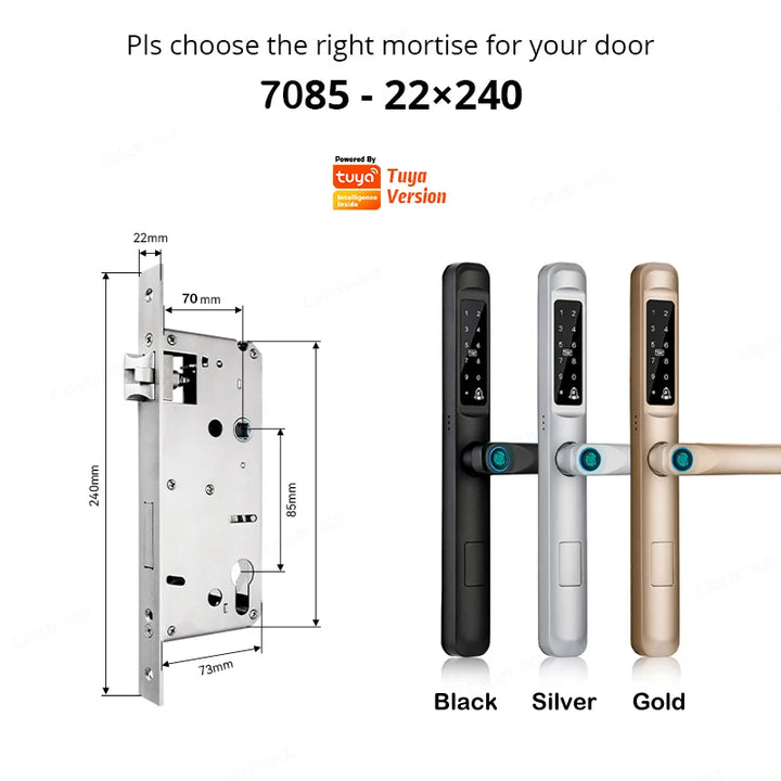 85/92mm Waterproof High-End Outdoor Fingerprint TUYA WIFI APP RFID Card Code Keyless Smart Electronic Door Lock Aluminum Home