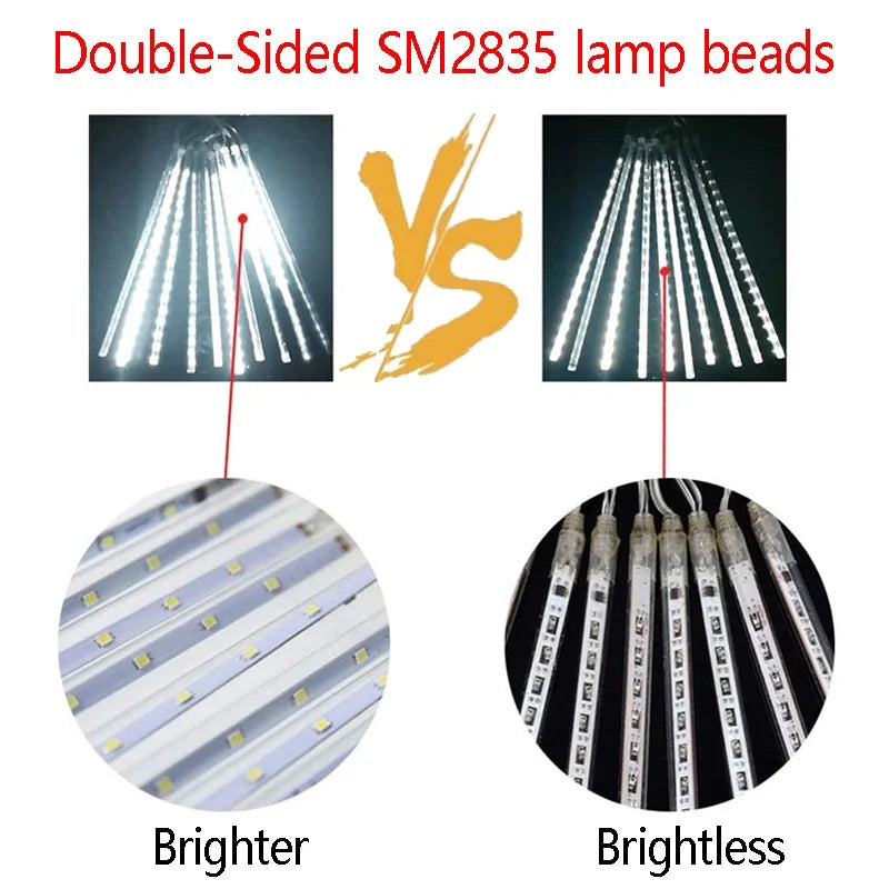 30/50cm Solar Meteor Shower LED Holiday Fairy String Light 8 Tubes Outdoor Waterproof Garden Street Garland