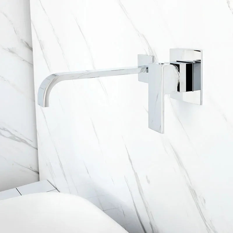 Matt Black & Chrome Brass Wall Mounted Basin Water Mixer Bathroom Quality Brass Single Handle Faucet Black Hot and Cold Tapware