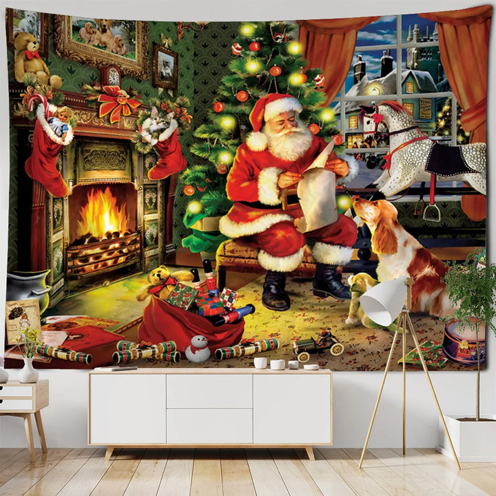 Christmas decoration tapestry, wall hanging, reindeer, Bohemian style, hanging on the wall, room decoration