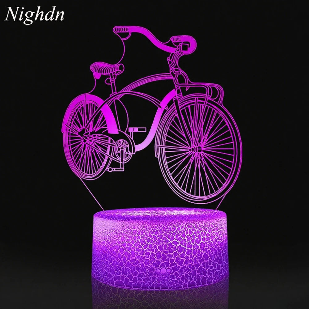 3D Bicycle Night Light 7 Color Illusion LED USB Night Lamp for Bedroom