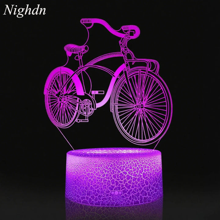 3D Bicycle Night Light 7 Color Illusion LED USB Night Lamp for Bedroom