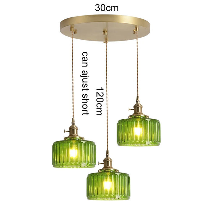 Suspension Green Stripe Glass Chandelier E27 Restaurant Pendant Light For Dining Room Kitchen Cafe Bedside Hanging Lamp Fixtures