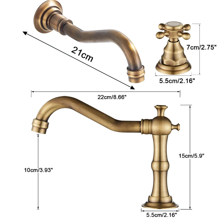 Antique Brass Bathroom Mixer Taps Widespread Basin Faucet Dual Handles Hot and Cold Tap Deck Mounted Brass Basin Sink Faucet