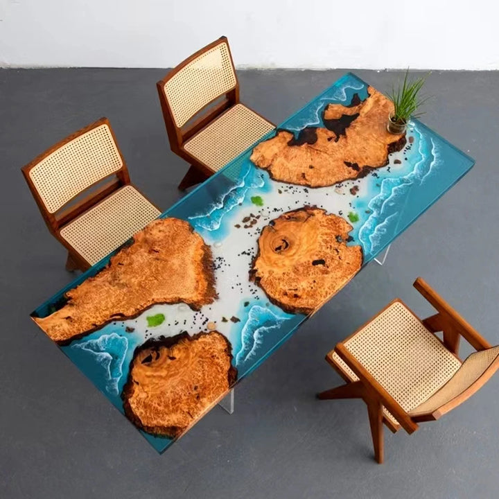 Custom coffee table Shoreline table Epoxy glue River table Solid wood desktop large board logs
