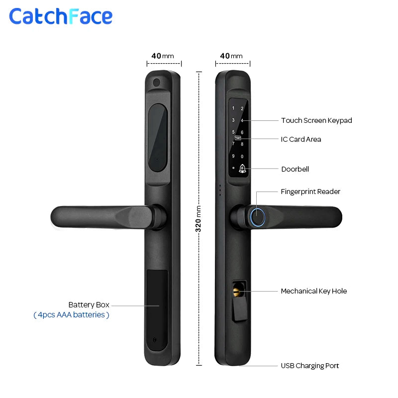 85/92mm Waterproof High-End Outdoor Fingerprint TUYA WIFI APP RFID Card Code Keyless Smart Electronic Door Lock Aluminum Home