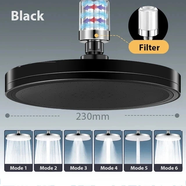 New 6 Modes Big Panel Large Flow Supercharge Rainfall Shower Head High Pressure Top Rain Shower