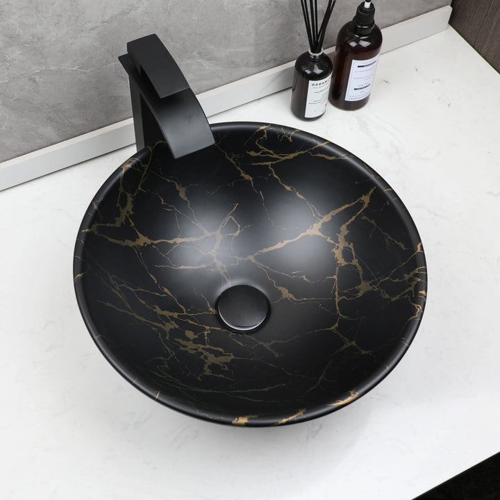 TORAYVINO Ceramic Bathroom Basin Sink Faucet Set Matter Black Vessel Vanity Top Sink Waterfall 2 Hole Single Handle Faucet Mixer