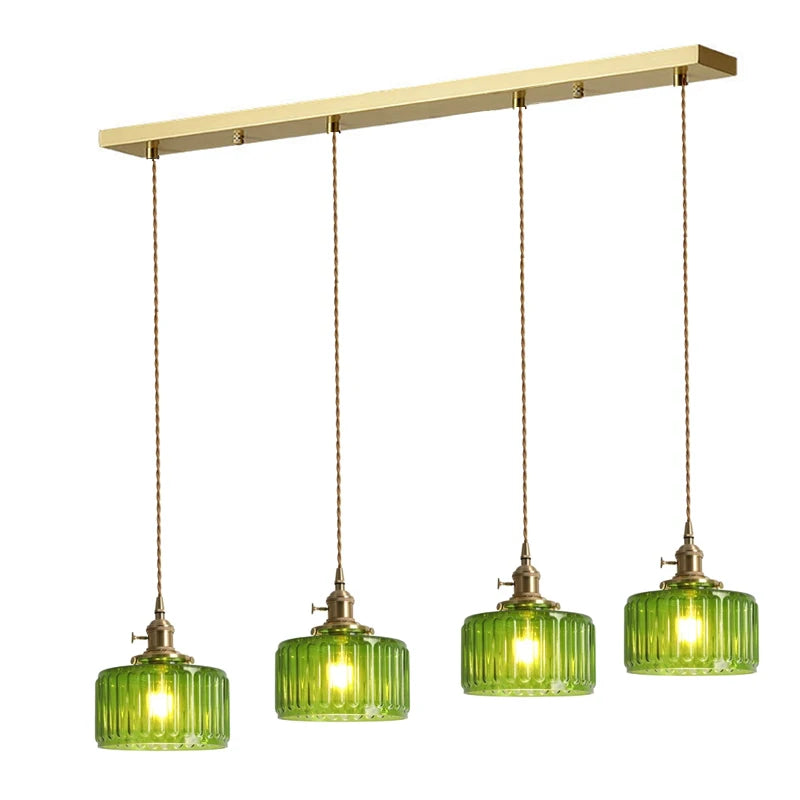 Suspension Green Stripe Glass Chandelier E27 Restaurant Pendant Light For Dining Room Kitchen Cafe Bedside Hanging Lamp Fixtures