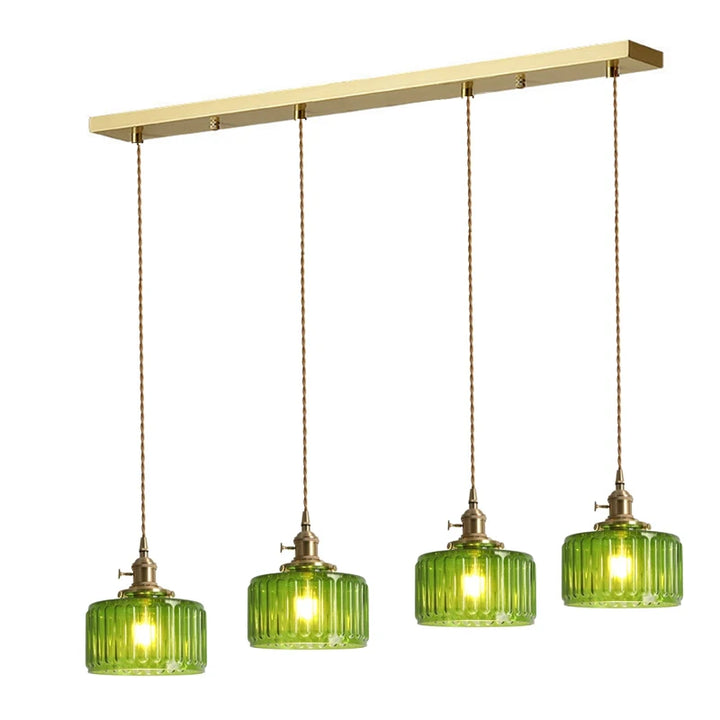 Suspension Green Stripe Glass Chandelier E27 Restaurant Pendant Light For Dining Room Kitchen Cafe Bedside Hanging Lamp Fixtures