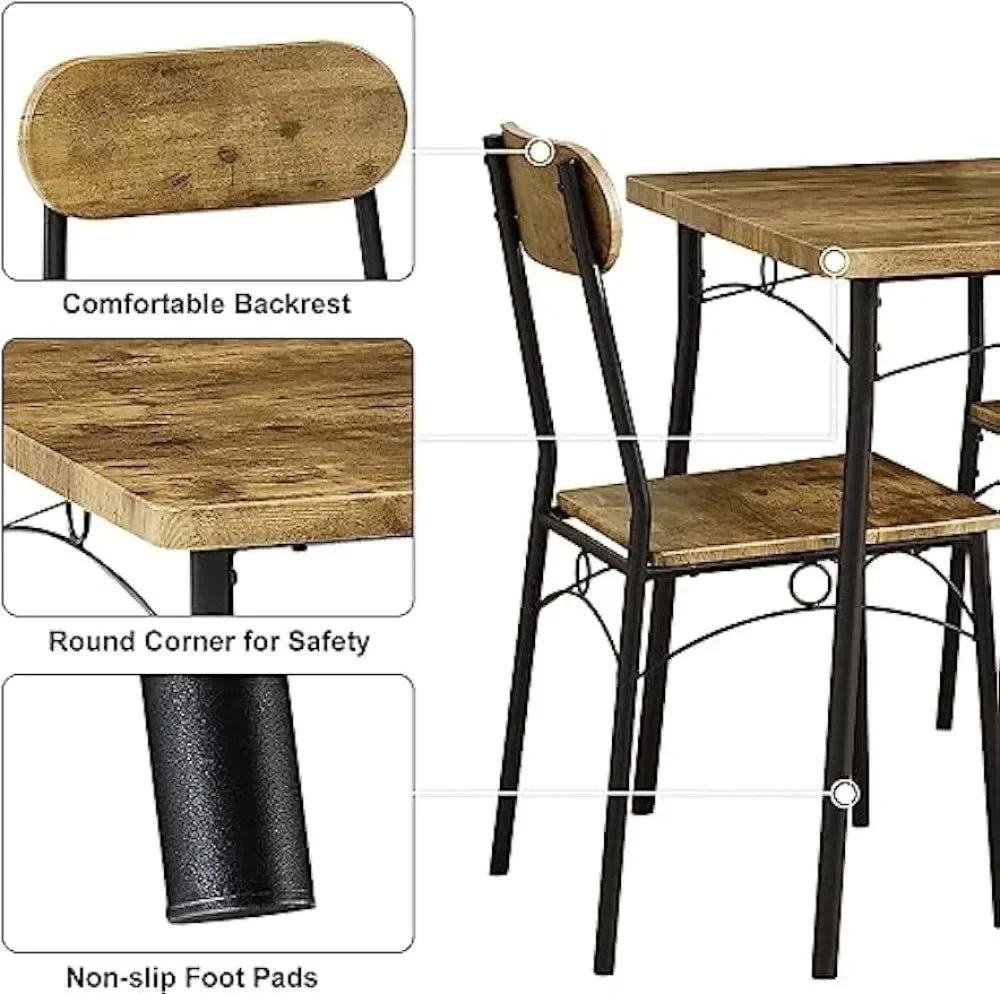 Simple Dining Table Set 5 Piece Dinette With Chairs For Kitchen, Breakfast Nook And Small Space, Brown, Table & Chair For 4