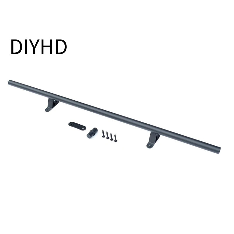 12FT(366cm) Sliding Library  Hardware Kit No Ladder，Black Rustic Round Tube Rolling Ladder Track,Floor Roller with Brake,Indoor