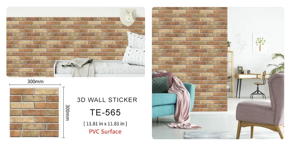 10/20PCS Imitation Brick Tile cobblestone Wall Stickers Water and Oil Proof for Kitchen Restaurant Tea room Relaxation area etc.