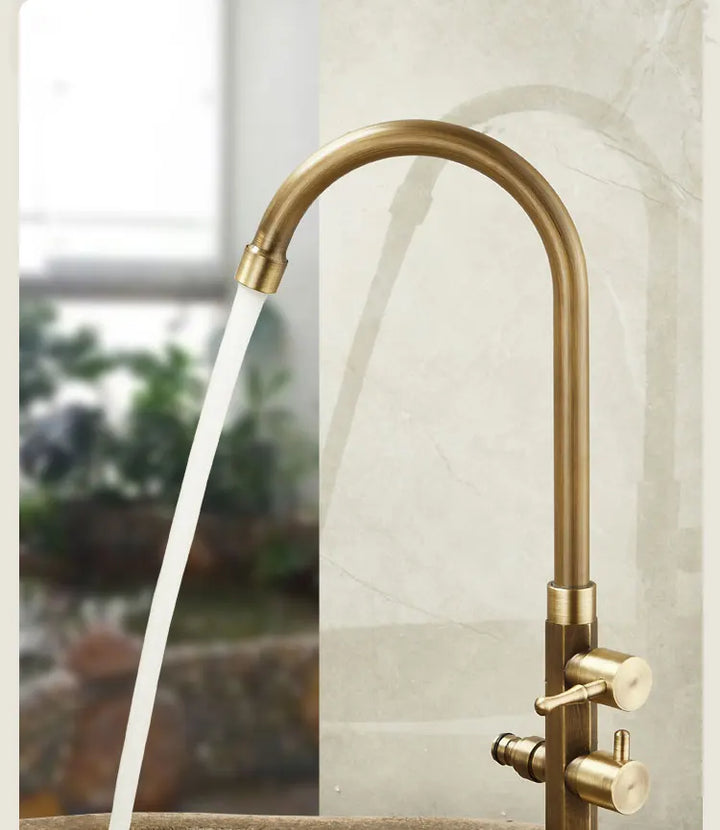 Outdoor Antifreeze Faucet Antique Brass Balcony Wash Basin Single Cooling Faucet Vanity 360°Swivel Rotate Spout Only Cold Tap