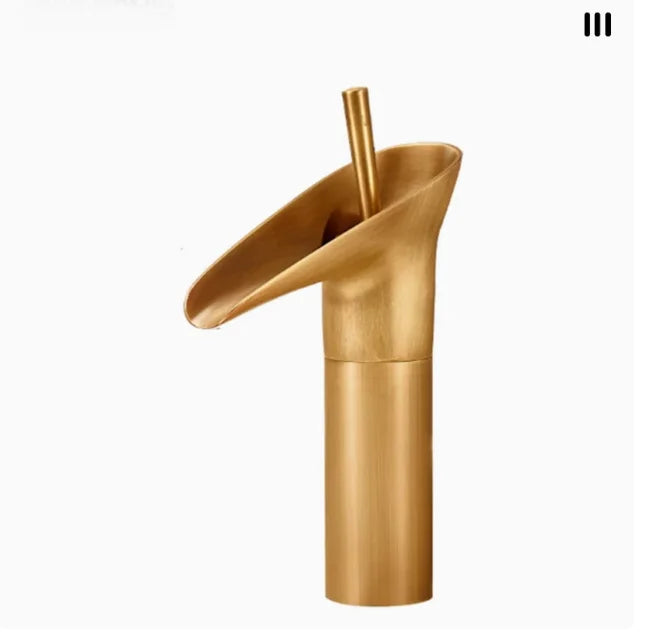 Antique copper washbasin, wine cup faucet, bathroom cabinet, ceramic countertop basin, waterfall cold and hot water faucet