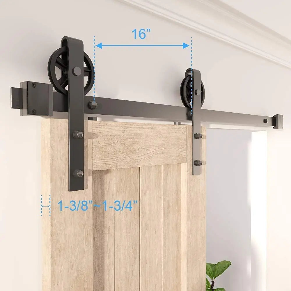 LWZH 4FT-9.6FT Classic Rail Sliding Barn Door Big Wheels Black Wheel Track System for Single Door