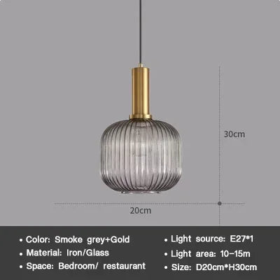 DINDALLED Striped Glass Pendant Light Nordic Vintage Chandelier for Dining Kitchen Island Hanging Lamp Lighting Decor