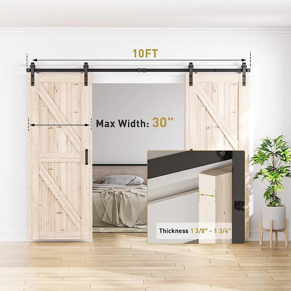 LWZH J-Shaped Sliding Barn Door Steel Hardware Kit Closet Door Hardware Hangers for Two Door (6-20FT)