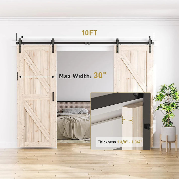 LWZH J-Shaped Sliding Barn Door Steel Hardware Kit Closet Door Hardware Hangers for Two Door (6-20FT)