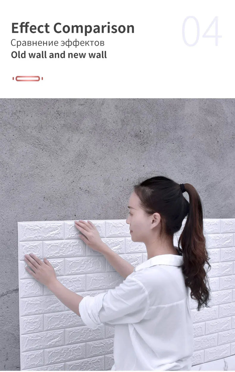 10Pcs Self-Adhesive 3D Wall Sticker DIY Brick Stickers Home Kids Room Kitchen Ceiling Decor No Odor No Pollution Wallpaper 70X77