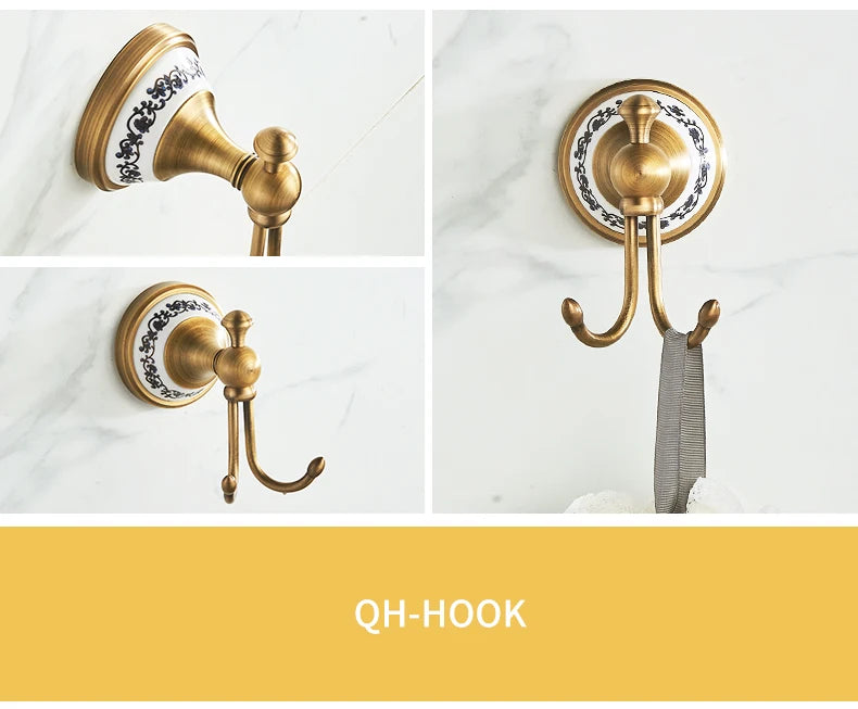 ELLEN Antique Bronze Bathroom Hardware Set Adjust Towel Rack Towel Holder Toilet Paper Holder Robe Hook EL2001A