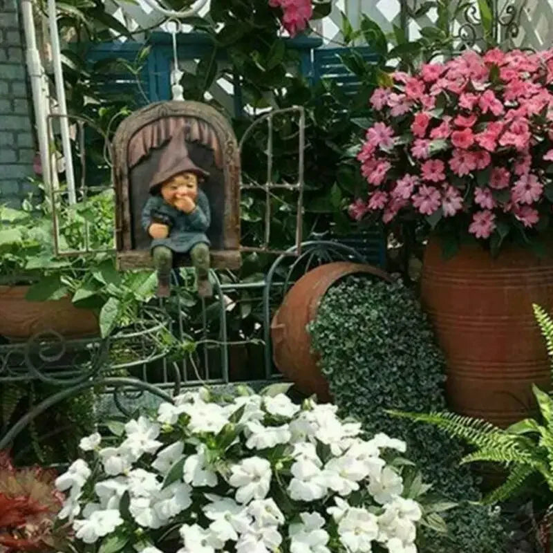 Naughty Garden Statue Elf Go Out Tree Hug Gnome Statue Elf Out The Door Window Tree Hugger Home Yard Tree Decor