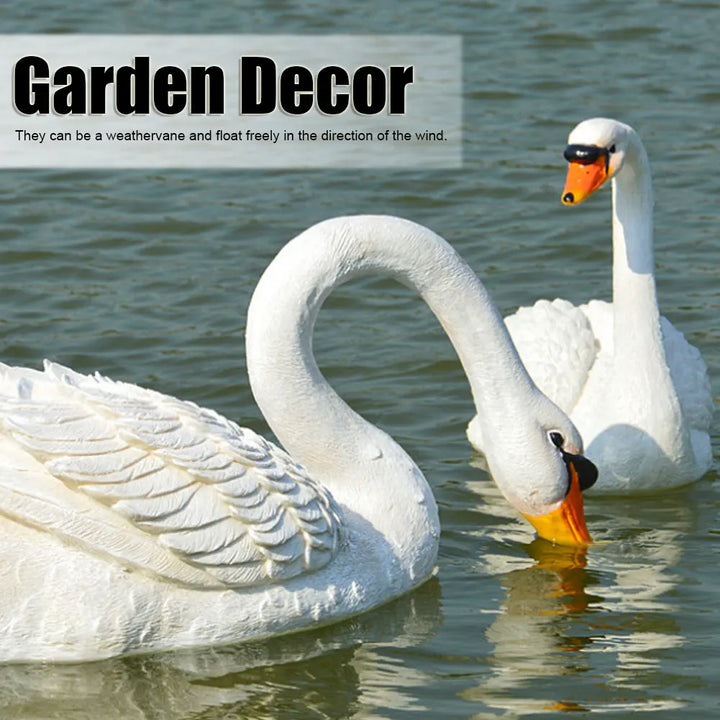 Resin Swan Sculpture Floating White Swan Figurine Ornament For Yard Garden Decor
