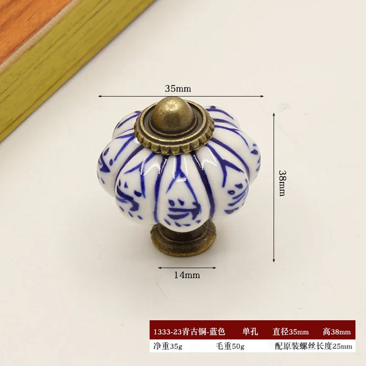 Pure Hand-painted Garden Ceramic Pumpkin Pull Hand-painted Classic Handle Drawer Cupboard Closet Door Single Hole