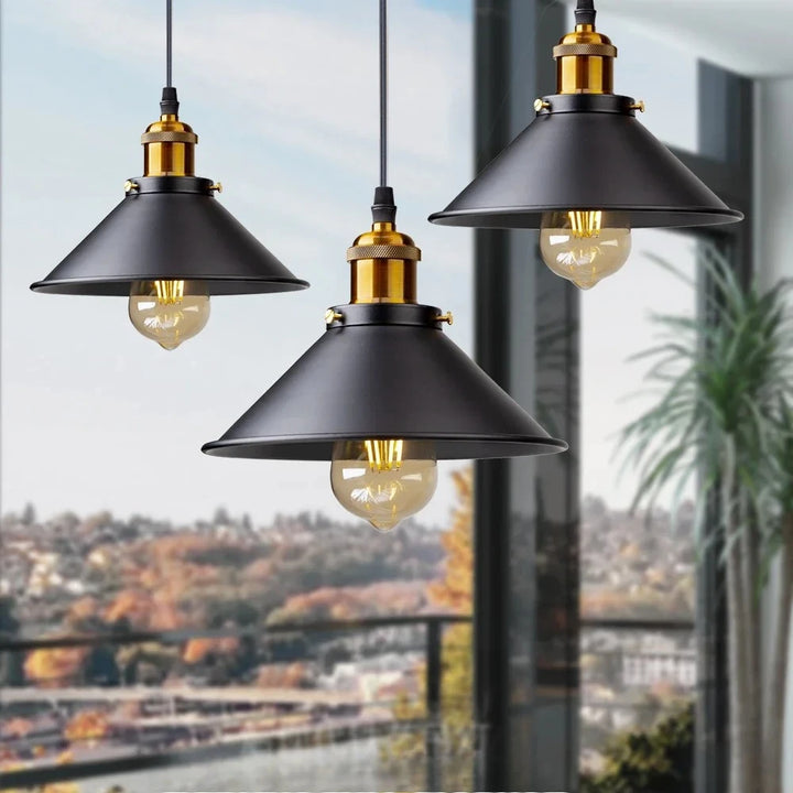 JOYINLED Industrial Chandelier Vintage Retro Black Pendant Light Shade Loft Iron Umbrella Kitchen Bar Hanging Ceiling Light