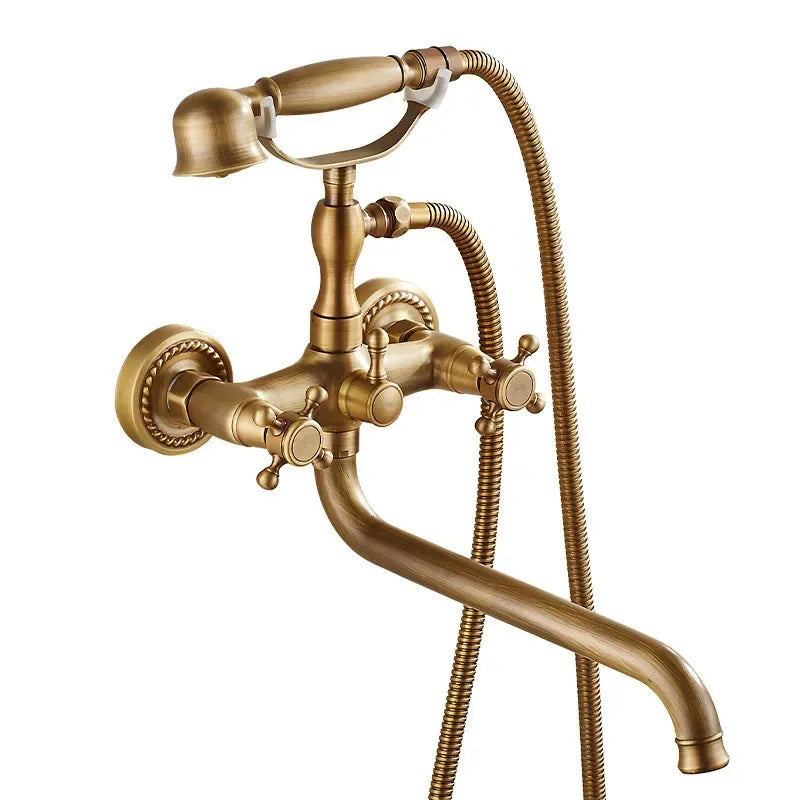 Antique Bathtub Shower Faucet Set Wall Mounted Black Bath Shower Faucet Bathroom Cold and Hot Bath and Shower Mixer Taps Brass