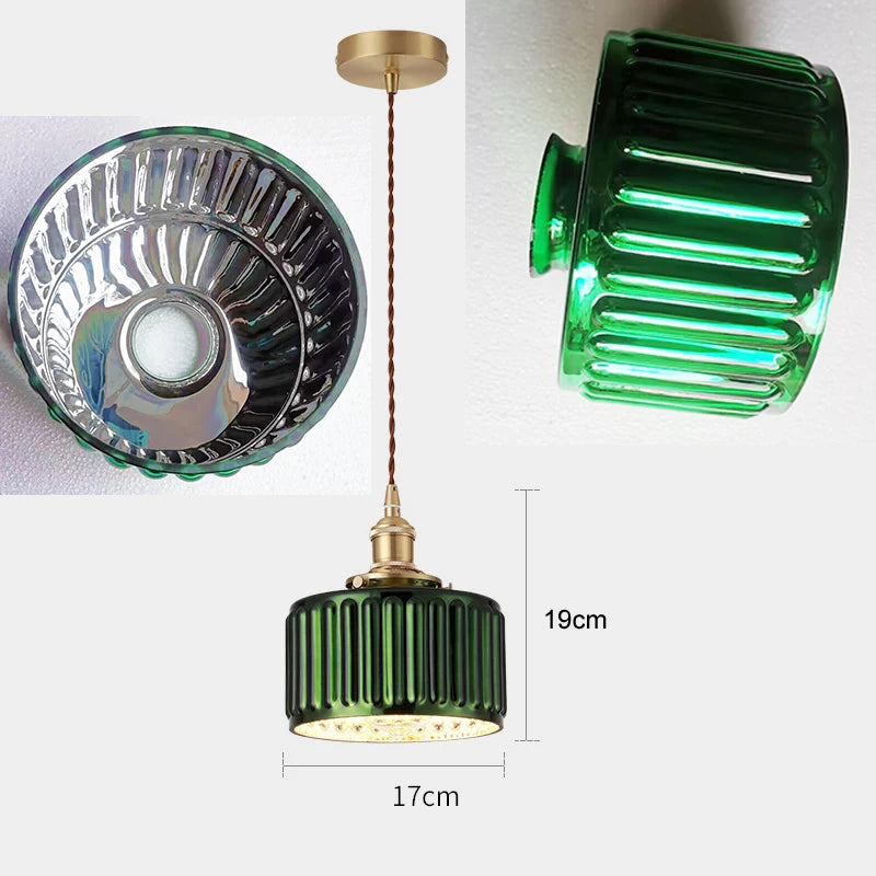 Suspension Green Stripe Glass Chandelier E27 Restaurant Pendant Light For Dining Room Kitchen Cafe Bedside Hanging Lamp Fixtures