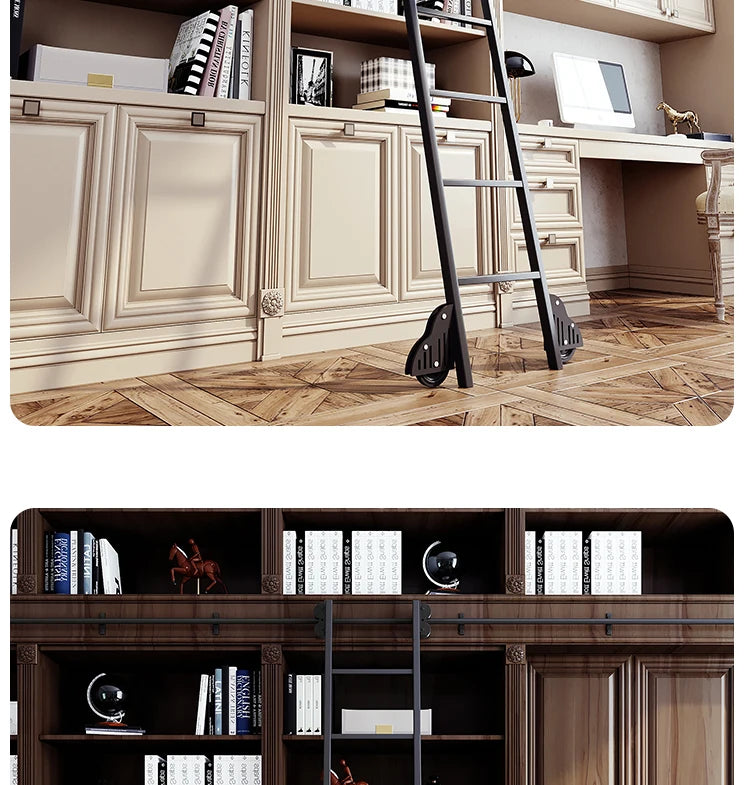 Bookshelf Mobile wrought iron Track ladder Bookshelf Library Home  Indoor attic one-word ladder
