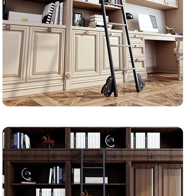 Bookshelf Mobile wrought iron Track ladder Bookshelf Library Home  Indoor attic one-word ladder