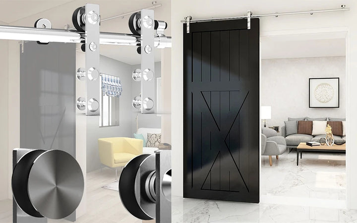 Sliding Door System Stainless Steel Sliding Barn Door Hardware Kit Rail System Industrial Track 4 Shape Rollers