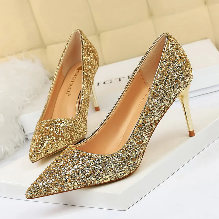 Women 7cm 9.5cm High Heels Bling Pumps Sparkly Heels