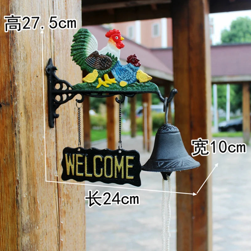 Nordic Rural Retro Welcome Double-sided Listing Doorbell Welcome Cast Iron Wrought Iron Doorbell Hand Bell