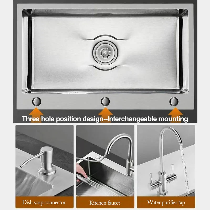Thickened 304 Stainless Steel Single Sink Kitchen Sink Undermount Dishwashing Trough