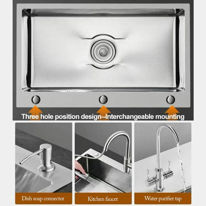 Thickened 304 Stainless Steel Single Sink Kitchen Sink Undermount Dishwashing Trough