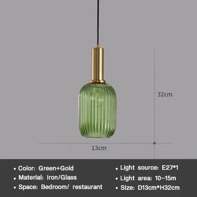DINDALLED Striped Glass Pendant Light Nordic Vintage Chandelier for Dining Kitchen Island Hanging Lamp Lighting Decor