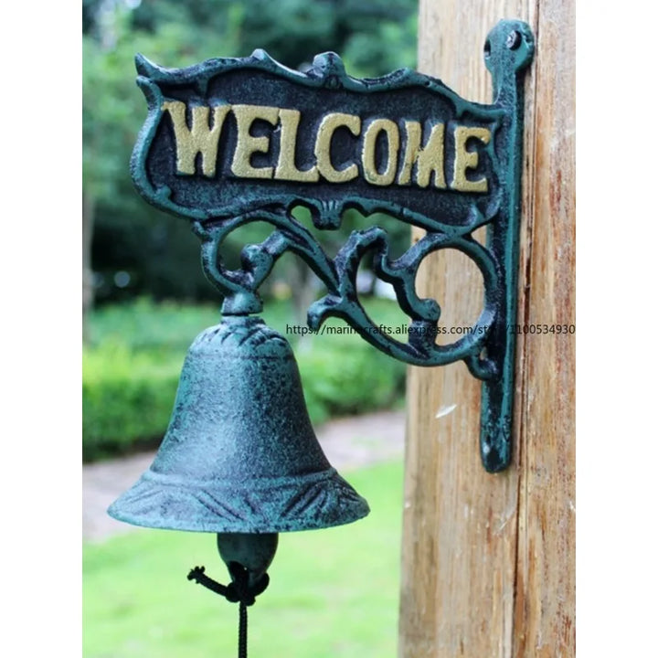 Nordic Rural Retro Welcome Double-sided Listing Doorbell Welcome Cast Iron Wrought Iron Doorbell Hand Bell
